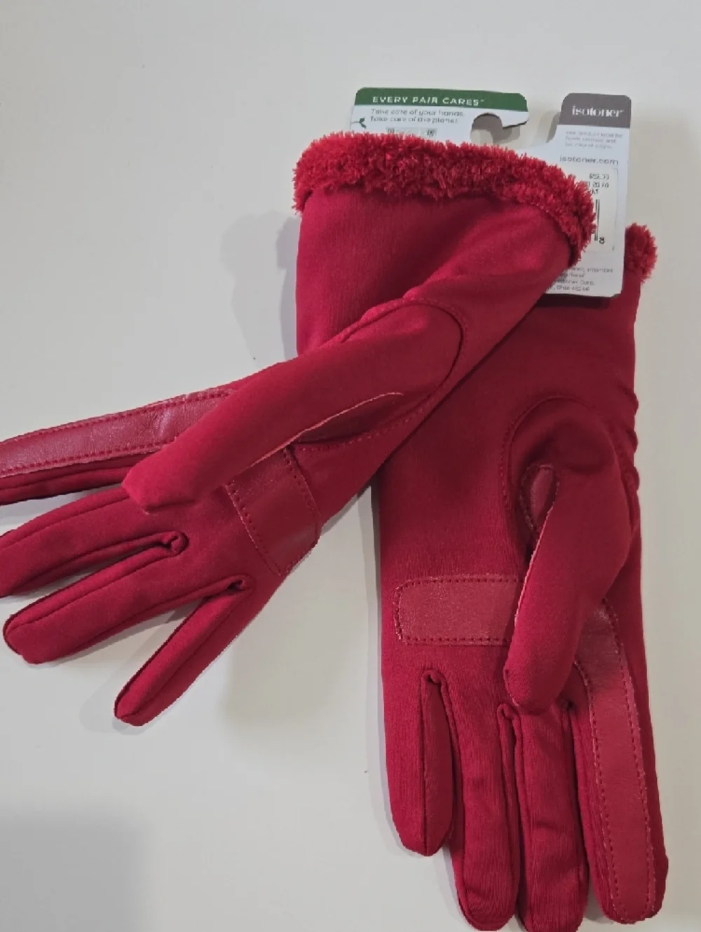 isotoner Women's Red Faux-Fur Trim SmartDri Gloves